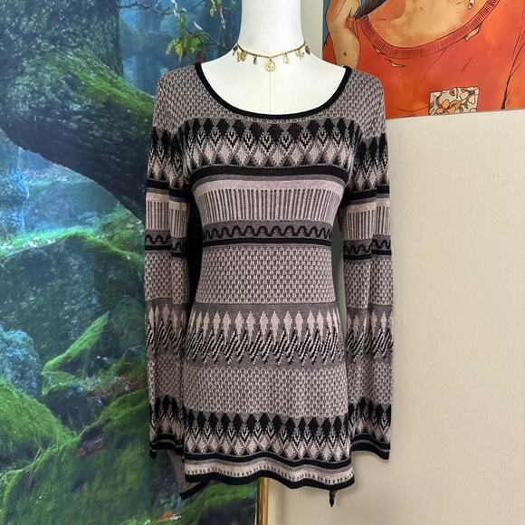 belldini knit tunic top medium scoop neck long sleeve fitted boho sweater - Picture 2 of 7